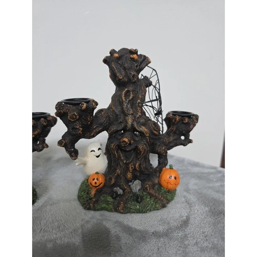 Halloween Ghost Tree Candlesticks Pair Spooky Yankee Candle